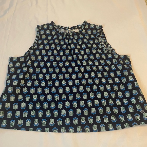 J. Crew Navy Linen/Cotton Blue Sleeveless Patterned Top, Keyhole Back, Size 3X - Picture 7 of 10